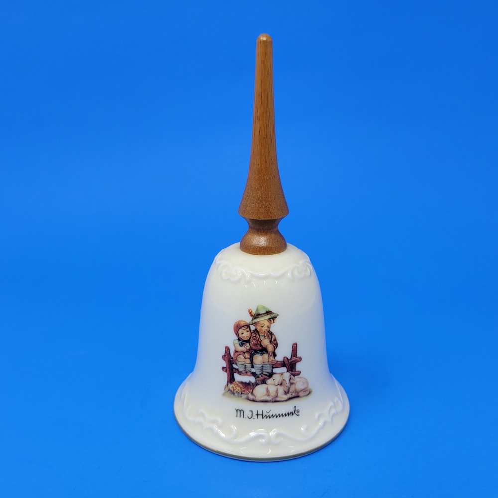 M.I. Hummel Goebel Eventide Porcelain Bell with Wood Handle 6 Inch Vintage
